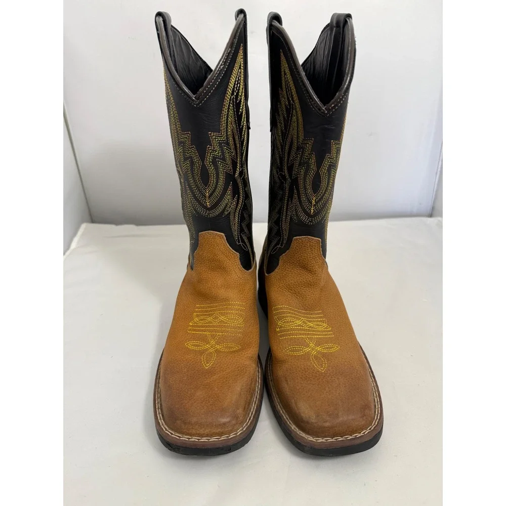 JB Dillon Cowboy Boots JBCE2000Y Western Square Toe‎ Youth Size 5.5 Brown Black